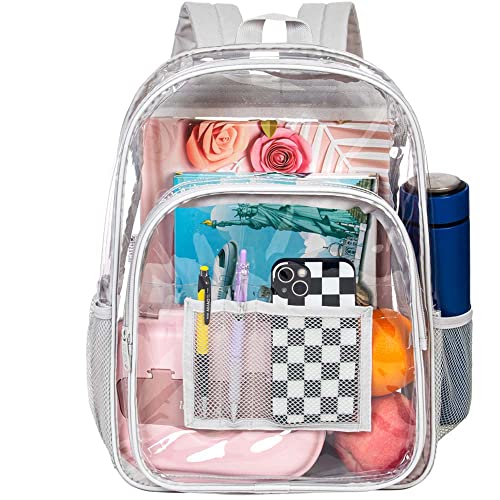 AGSDON Clear Backpack, Heavy Duty Transparent Bookbag, See Through PVC Backpacks for Men - Grey