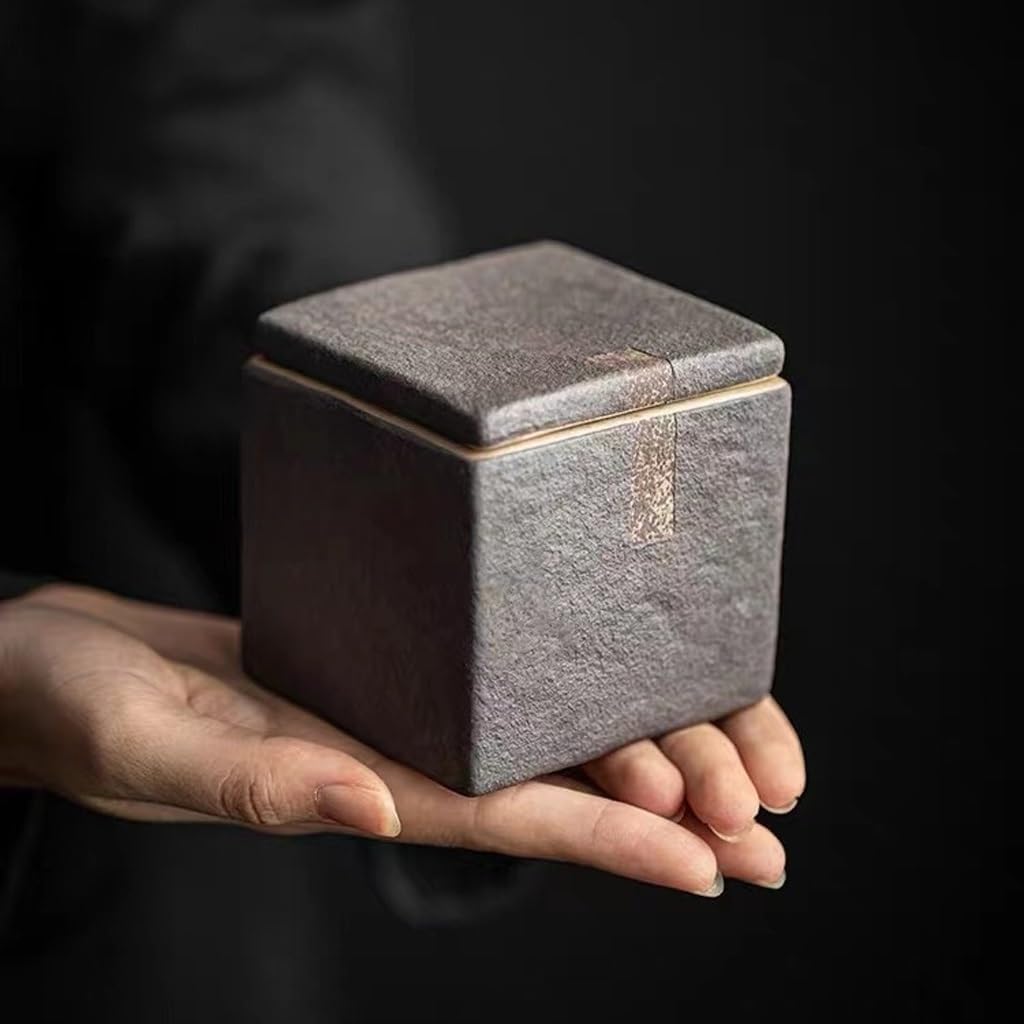 Tea Storage Tank Small Square Tea Can, Household Tea Storage Can, Kung Fu Tea Set, Retro Ceramic Tea Can Multifunctional Storage Jar,A