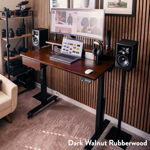 Image of Desky Dual Rubberwood Sit Stand Desk Dark Walnut 48 inch Gray