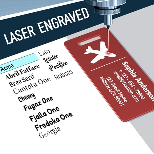 4 Personalized Metal Luggage Tags, Laser Engrave Name and Logo, Custom Aluminum Suitcase Tags with Steel Ring, for Travel, Backpack, Baggage (Red)3