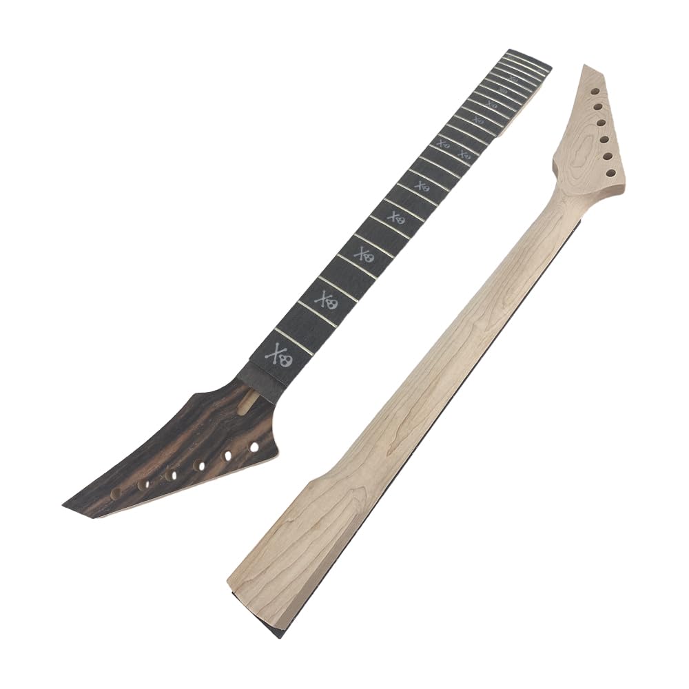 Manico nero per chitarra elettrica, 24 tasti, 64,8 cm, tastiera in acero e palissandro, manico per chitarra, dado di bloccaggio Floyd Rose, bullone sul tallone (nero)