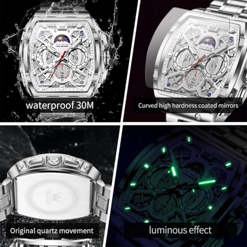 Image of OLEVS Men Watches Square Business Dress Diamond Analog Quartz Date Luxury Watch for Men Casual Stainless Steel Waterproof Luminous Wrist Watch