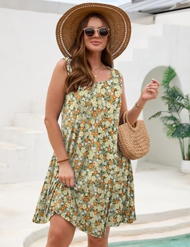 Image of JollieLovin Women Plus Size Curvy Summer Tank Sun Dresses Sleeveless Causal T-Shirt Dress Beach Swing Cover up(L-5X)