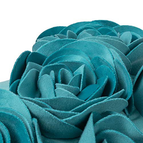 Jwh Handmade 3D Rose Flower Pillow Covers Decorative Velvet Throw Pillow Floral Accent Cases Aesthetic Pillowcase Cute Cushion For Bed Living Room Couch Decor Euro Shams 12X20 Inch Turquoise Blue #TOP2