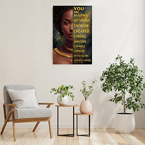 African American Women Wall Art Motivational Black Girl Canvas Prints You Are Bible Quotes Poster For Living Room Bedroom Home Office Inspirational Gift For Women Unframed 16X24 Inch #TOP1