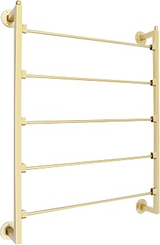5 Tier Retail Display Tie & Scarf Rack, Wall Mount Scarf Stand, Gold Bathroom Towel Belt Pants Hangers Ribbon Organizer Hanging Bar, for Home Clothing Retail Store
