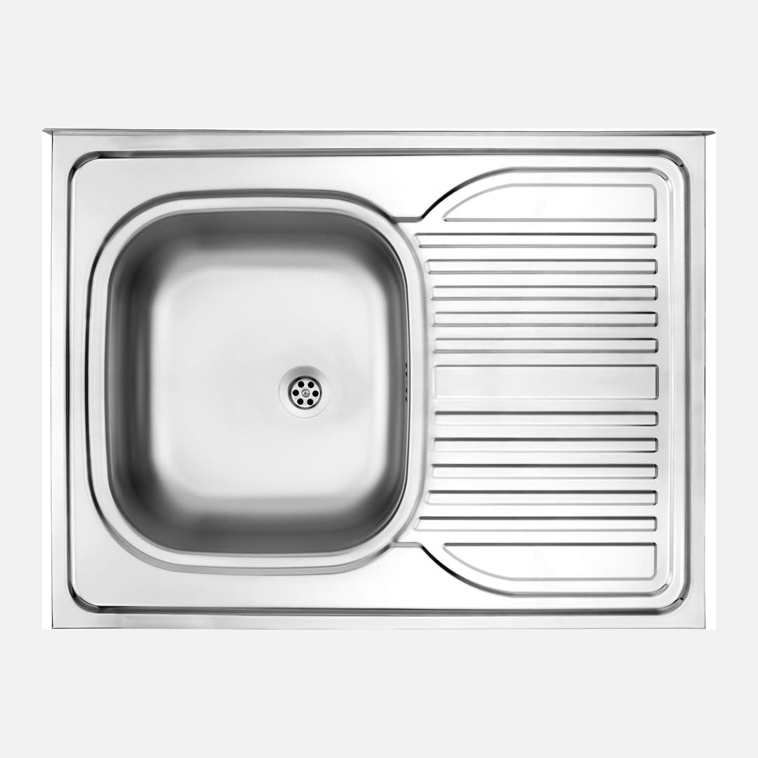 Évier de cuisine inox satiné Tavo fini l'eau stagnante avec égouttoir droit