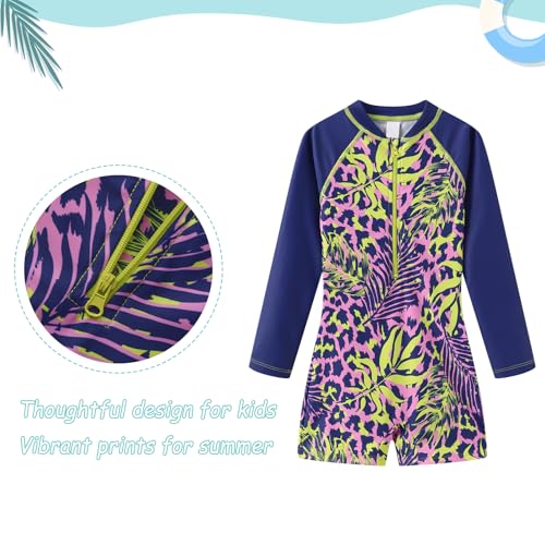 Image of Girls One Piece Swimsuits Rash Guard for Girl Long Sleeve Bathing Suits with Front Zipper Sun Protection Swimwear 3-16 Years