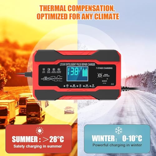 Image of 24 V 10-Amp Battery Charger, Smart Trickle Charger 12V 24V Car Battery Charger Fully Automatic Maintainer Desulfator w /Temp Compensation for Car Truck Lawn Mower Boat Marine Batteries