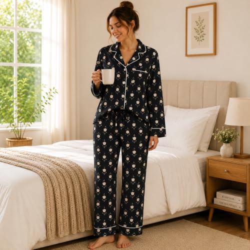 Image of Huar Cotton Pajamas Set for Women - Luxurious Cotton Womens Pajama Sets - Comfortable Christmas PJ Set, Breathable & Light Pj