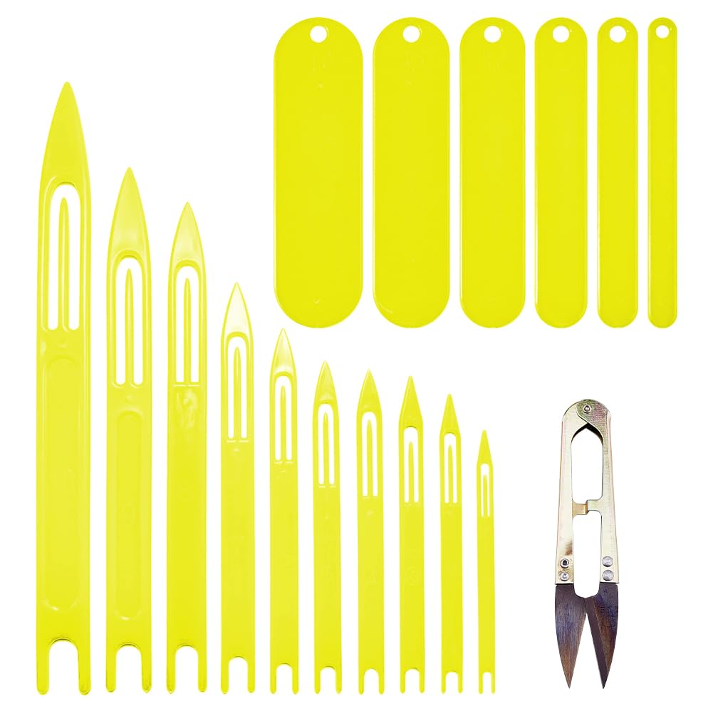 SUPERFINDINGS Yellow Fishing Netting Needle Repair Kits Including 1PC Sharp Steel Scissors 10 Sizes Plastic Fishing Net Shuttle and 6 Sizes Plastic Mending Nets Tool for Cast Net Mending