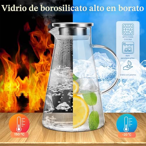Miniatura 2 de Susteas Jarra De Cristal De 2,0 Litros De 70 Oz Con Tapa, Jarra De Té Helado, Jarra De Agua, Agua Fría Caliente, Té Helado, Vino, Café, Leche Y Jugo, Jarra De Agua