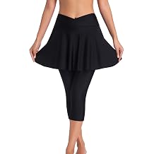 Micosuza Womens Swim Capris Leggings with Skirt Sun Protection Modest Cross High Waist Skirted Swim Pants