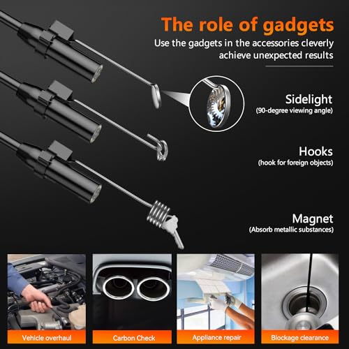 Endoskopkamera mit Licht, QIMIC Endoskop 1080P HD Rohrkamera Kanalkamera mit 8 LEDs, 2.4\ IPS IP67 Bildschirm Inspektionskamera Livebild mit 2X Zoom Halbstarres Kabel 16.4FT, 2000mAh Akku