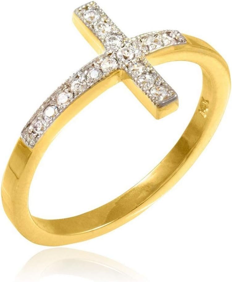 14k Gold CZ Sideways Cross Ring (7)