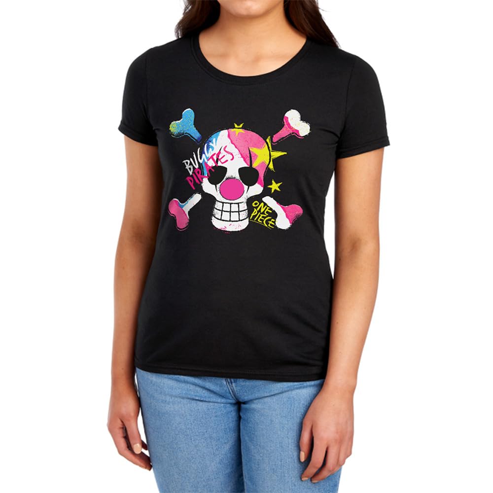 One Piece Buggy Pirates Graffiti Logo Womens T-Shirt, Black, XL