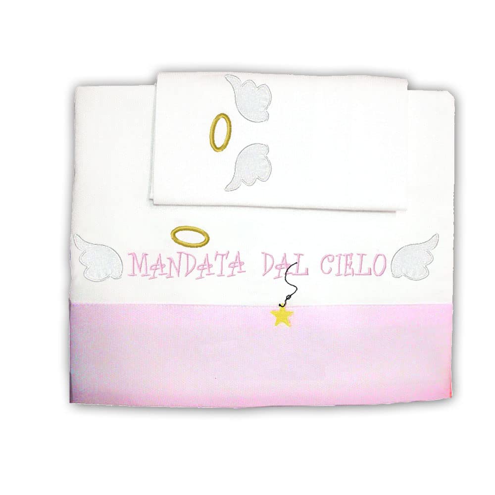 Juego de sábanas Hechas a Mano Mandada del Cielo; Tamaño: Cuna; Color: Rosa