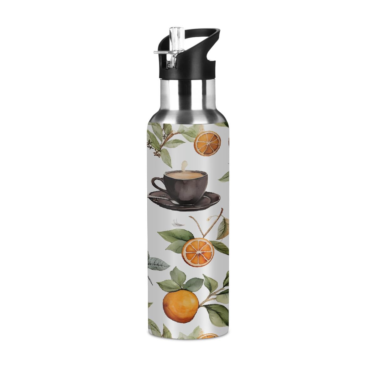 Bouteille isotherme avec paille en acier inoxydable durable 600 ml orange