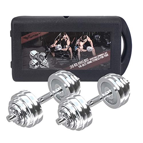 Vivitory Fitness Dumbbells Set, Adjustable Weight Sets Up To 66Lbs, With Metal Connecting Rod Used As Barbell, Chromed Weights, Hardcover Gift Box, Home Gym Work Out Training Equipment #TOP1