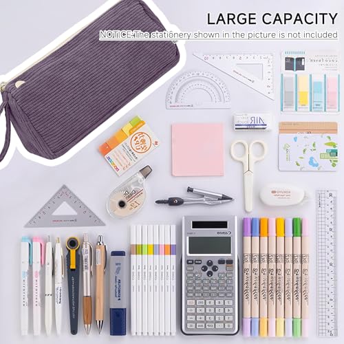 Boziee Cord-Stoff Federmäppchen Mäppchen Große Kapazität Stiftetasche Cordury Federtasche Pencil Case Schulmäppchen Organizer für Schule | Büro Mädchen Teenager Stiftetui (Lila)