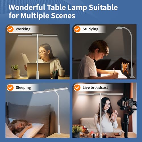 Image of Desk Lamp, 3 Colors Stepless Dimmable LED Desk Lamp for Home Office Desk Light Adjustable Memory Desk Light with Clamp, Touch Control, Desk Lamp