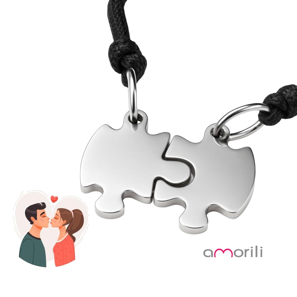 Collana Puzzle Coppie Fidanzati Amiche in Acciaio Inox | Personalizzata con Incisione | Set Due Metà | Gioiello Simbolico Amicizia e Amore | Idea Regalo cll0788