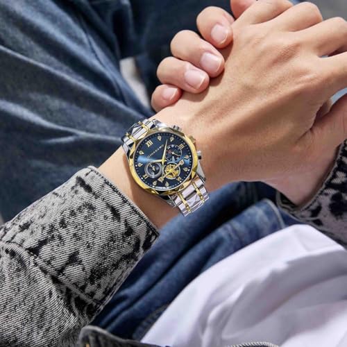 Image of Giordano Chronograph Analog Quartz Watch for Men with Round Dial, Multifunction Subdials, Sun Moon Display, Crystal Hour Markers, Roman Numerals, Stainless Steel Strap - GZ-50236