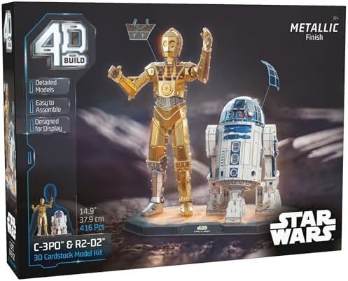4D Build -4D Build, C-3PO et R2-D2 Star Wars à Collectionner, Jouets de Construction, Puzzle 3D pour Adultes et Adolescents, 416 pièces, à partir de 12 Ans (Spin Master 6074268)