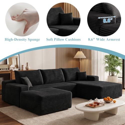 Image of Boneless Cloud Sectional Couch Modular Sofa with Ottoman for Living Room