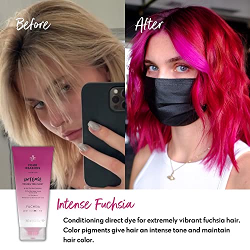 Image of Four Reasons Color Mask INTENSE Fuchsia (27 Colors) - Color Depositing Conditioner - Semi Permanent Pink Hair Dye for Lightened and Colored Hair- 100% Vegan, 6.76 fl oz