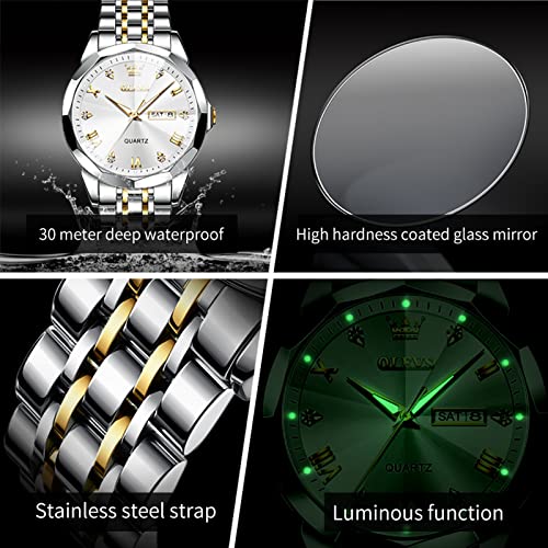 Image of OLEVS Mens Watch Stainless Steel Analog Quartz Watches for Men Day Date Easy Read Diamond Waterproof Dress Luxury Classic Casual Big Face Blue /Black /Gold /Silver Roman Arabic Numerals Men's Wrist Watch