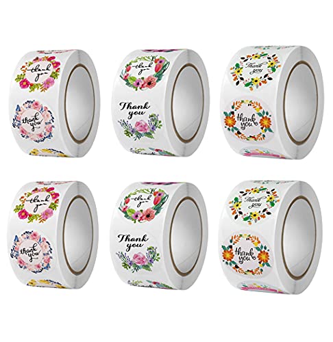 6 Rolls 3000pcs Pegatinas Adhesivas Pegatina Gracias Thank You Pegatinas Etiquetas Adhesivas Pegatinas Redondas de Agradecimiento para Hornear, Sobre, Decoración Cover