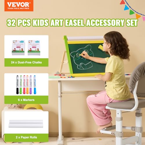 Image of VEVOR Easel Accessory Set, 32 PCS Kid's Art Easel Painting Kit Including Chalks, Dry-Erase Markers & Paper Rolls, Supplies Set for Tabletop Art Easel, Painting Accessories for Toddlers Boys and Girls