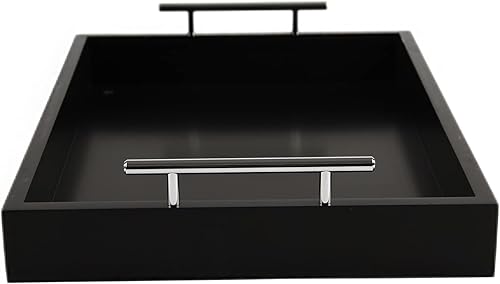 Miniatura 5 de JJSQYLAN Bandeja de madera para servir con asas, bandeja rectangular de desayuno para mesa de café, bandeja otomana decorativa de 16 x 12 pulgadas