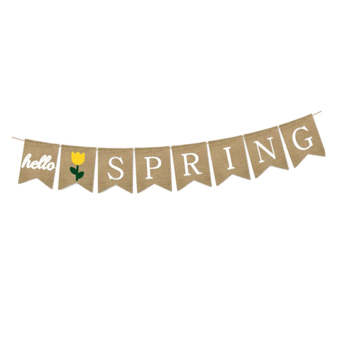 jojofuny Spring Party Decorations Hello Spring Hanging Banner Bunting Garland Banner Easter Bunting Themed Party Burlap Fireplace European and American