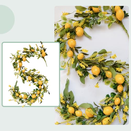 TEMPUS 5.4 Ft Artificial Lemon Garland Spring Summer Faux Yellow Fruit Garlands with Greenery for Home Door Wall Mantle Wedding Holiday Party Table Decorations by TEMPUS - Used condition - Image 4