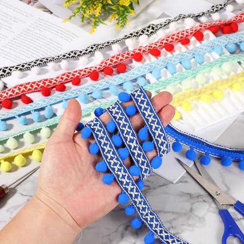 Borla de encaje con flecos de pompón azul ideal para personalizar cortinas y ropa infantil 5
