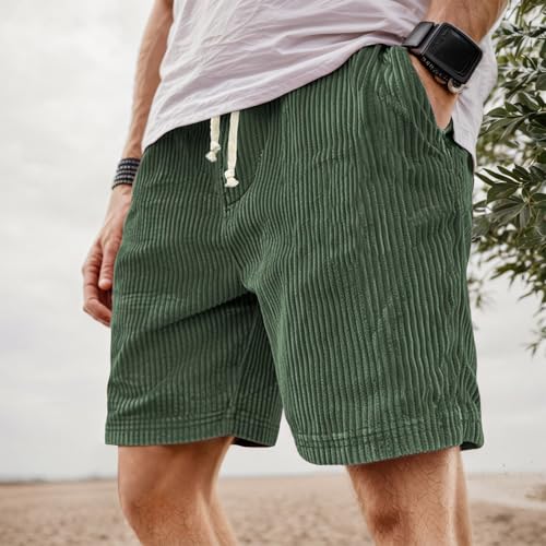 Corduroy Shorts Men Casual Elastic Waist Drawstring Bermuda Short Lightweight Lounge Striped Pajama Pants2