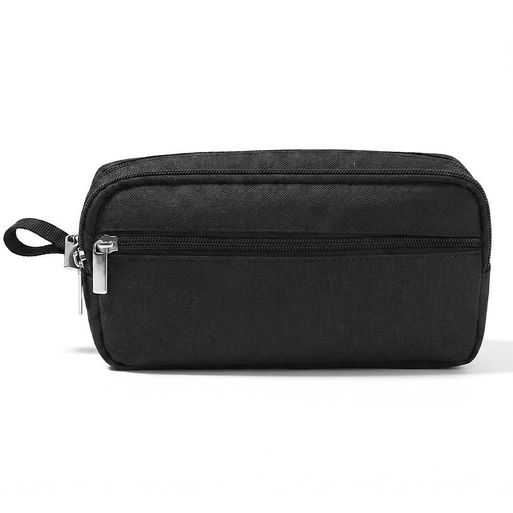 Yunmoli Large Capacity Pencil Case, 3-Compartment Pen Pouch Organiser, 22x7x11cm Black Canvas Stationery Bag with Carry Handle for School, College, Office, Teens & Adults (Black)