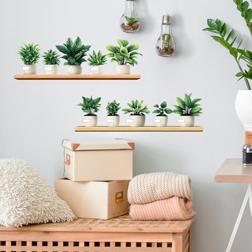 Image of Green Plants Wall Stickers 3D Bonsai Tropical Betterfly Creative Vinyl Peel and Stick Removable Wall Art for Living Room Bedroom Home Office (Green Plant 2)