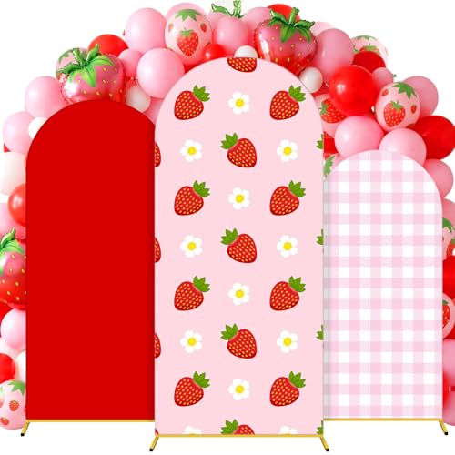Tingjoo 3 Pack Arch Backdrop Cover Stretch Strawberry Theme 6Ft 6.6Ft 7.2Ft