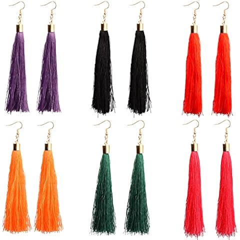 UNVOJL 6 Pairs Neon Tassel Earrings Long Tassel Earrings Dangle Earrings for Women Girls Cover