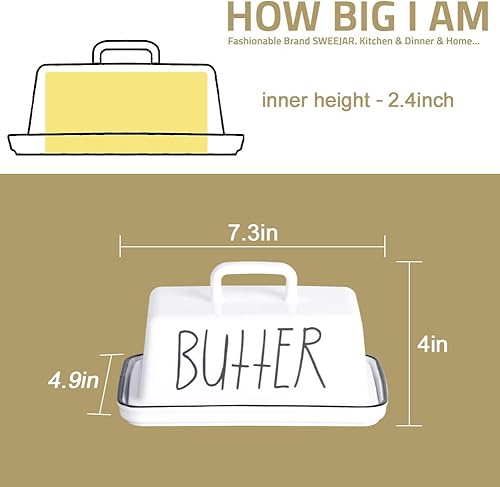 Miniatura 3 de Sweejar Mantequillera de cerámica con tapa con asa, mantequilla grande de porcelana de 7.3 pulgadas con tapa, perfecto para mantequilla de este y
