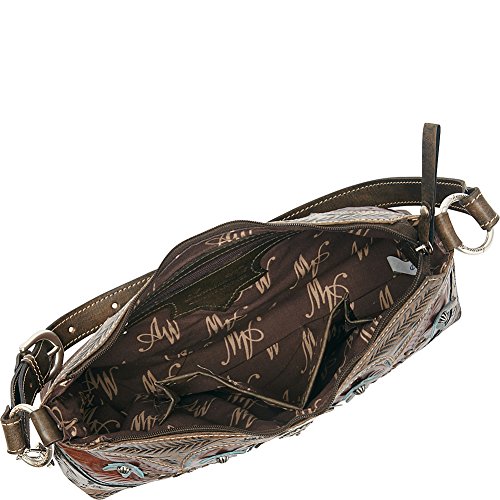 American West Leather Women's Desert Wildflower Zip Top Shoulder Bag Brown One Size3