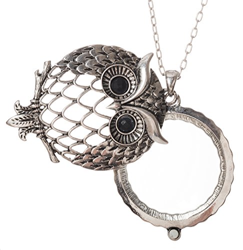 Owl Magnifier Magnifying Glass Sliding Top Magnet Pendant Necklace, 30"2