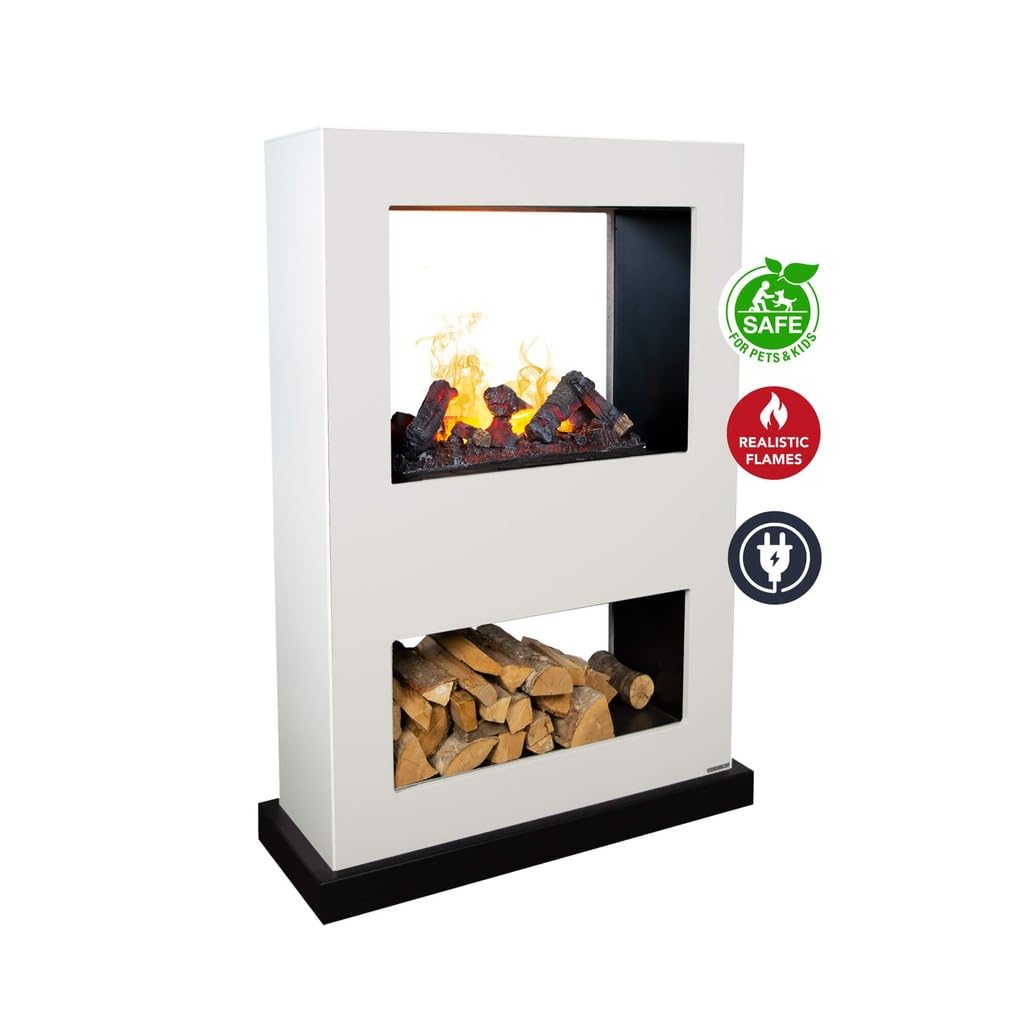 Wasserdampf-Kamin - Lasize BW - weißes Holz - mit Fernbedienung - Opti-Myst Elektrokamin - Durchsichtkamin - Raumteiler