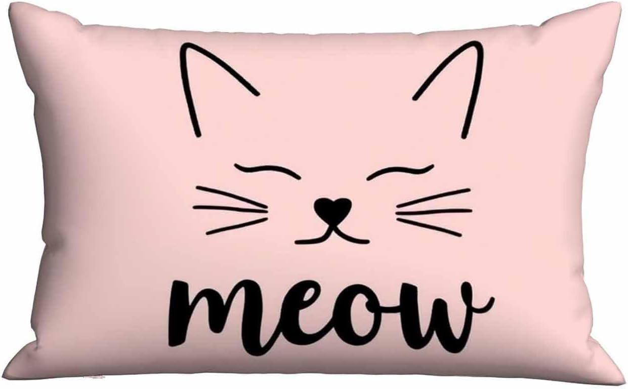 Mugod Rectangle Pillow Cover Pink Smile Kitten Cat Face Meow,Decorative Pillowcase for Sofa/Couch/Bedroom/Living 20x30 Inches