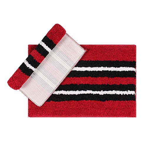 Image of Flooring India Co Bath Mat Super Soft, Anti Slip Stripe Mats (Maroon, 38x58 cm) Pack of 1