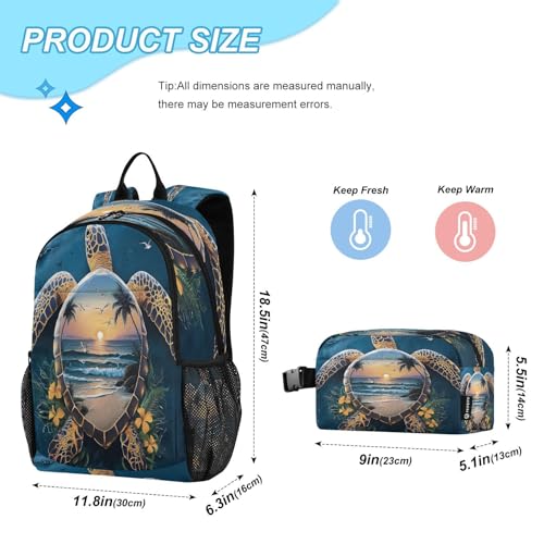 ALAZA Abstract Big Sea Turtle Beach Kids Backpack Elementary Girls Boys Bookbag Rucksack Primary School Bag Backpack Set with Lunch Bag2