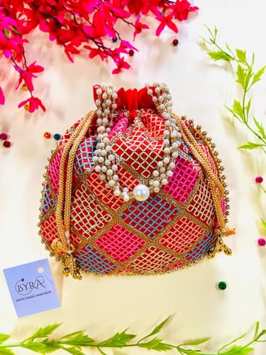Image of BYRA Women Multi Color Thread Silk Potli Bag for Gift Purpose